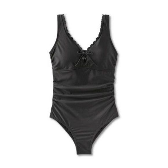 Women's Grommet Scallop Full Coverage One Piece Swimsuit - Kona Sol Black M - Picture 4 of 5